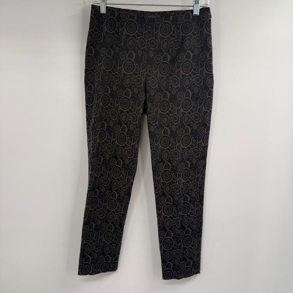 Peserico Rose Jacquard Pants Women 40 US 4 Brown Slim Crop Tailored Italian